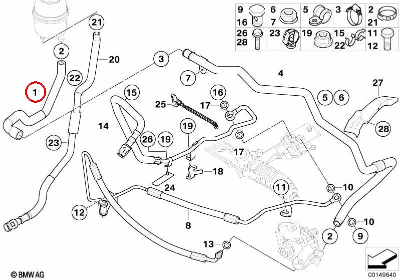 BMW E60 E61 E63 E64 Hidrolik Direksiyon Emme Hattı 32416763564