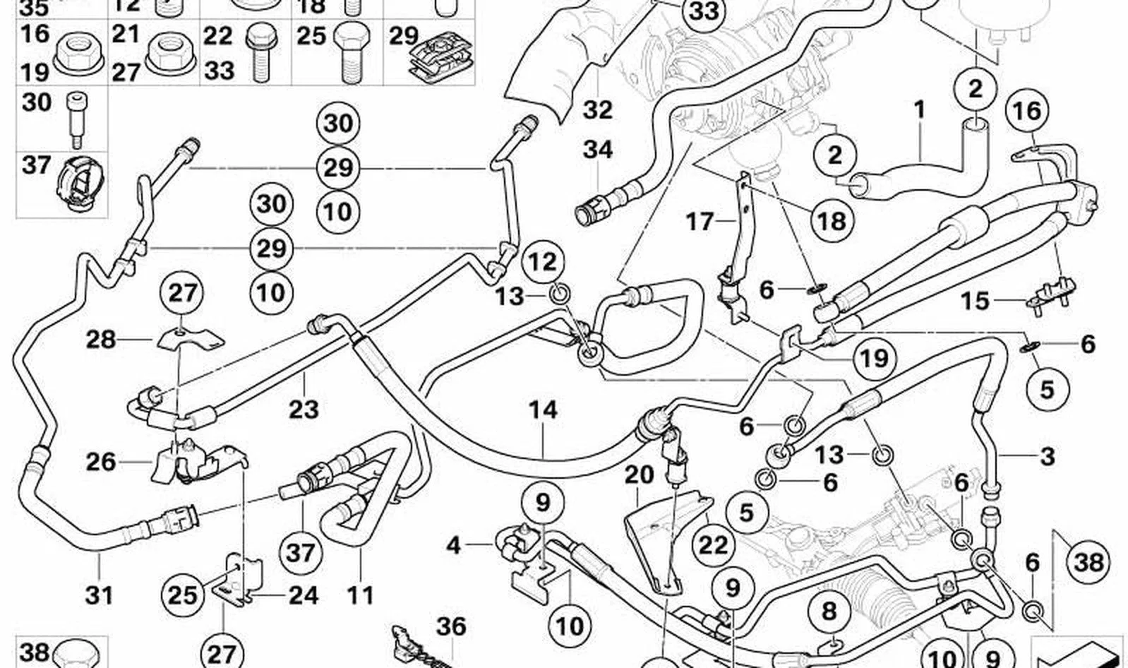 BMW E60 E61 E63 E64 Direksiyon Yağı Geri Dönüş Borusu 32416766146