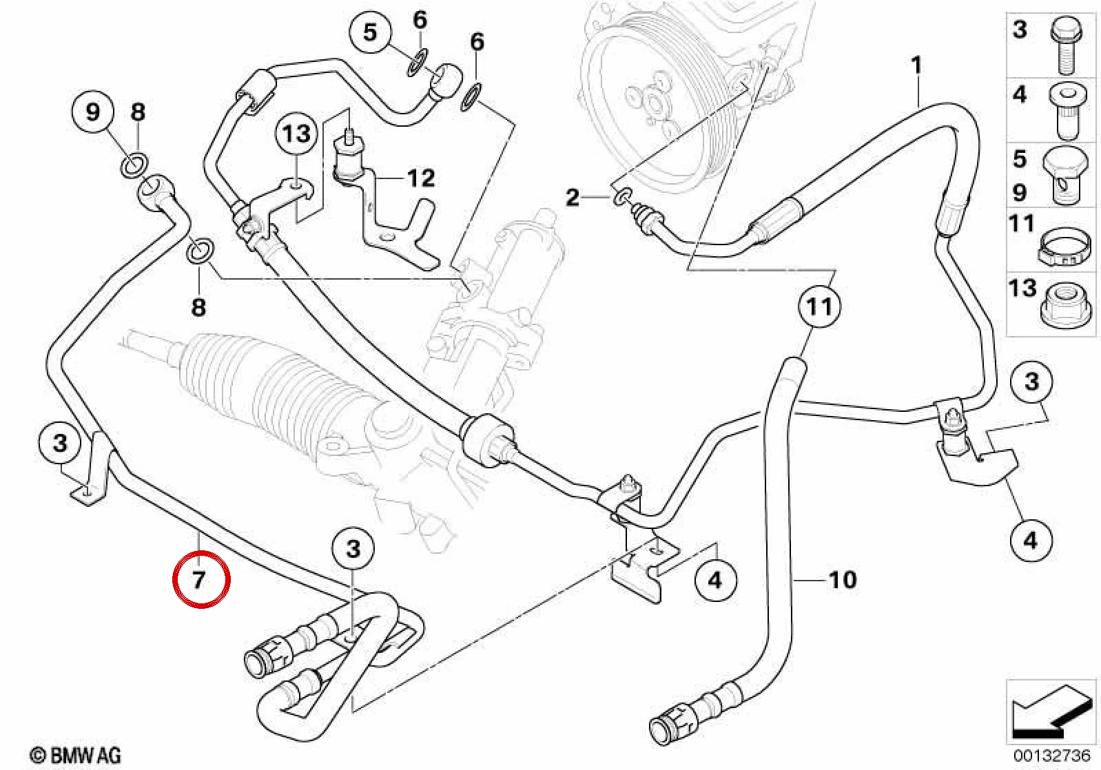BMW E60 E61 E63 E64 Direksiyon Dönüş Borusu 32416766686