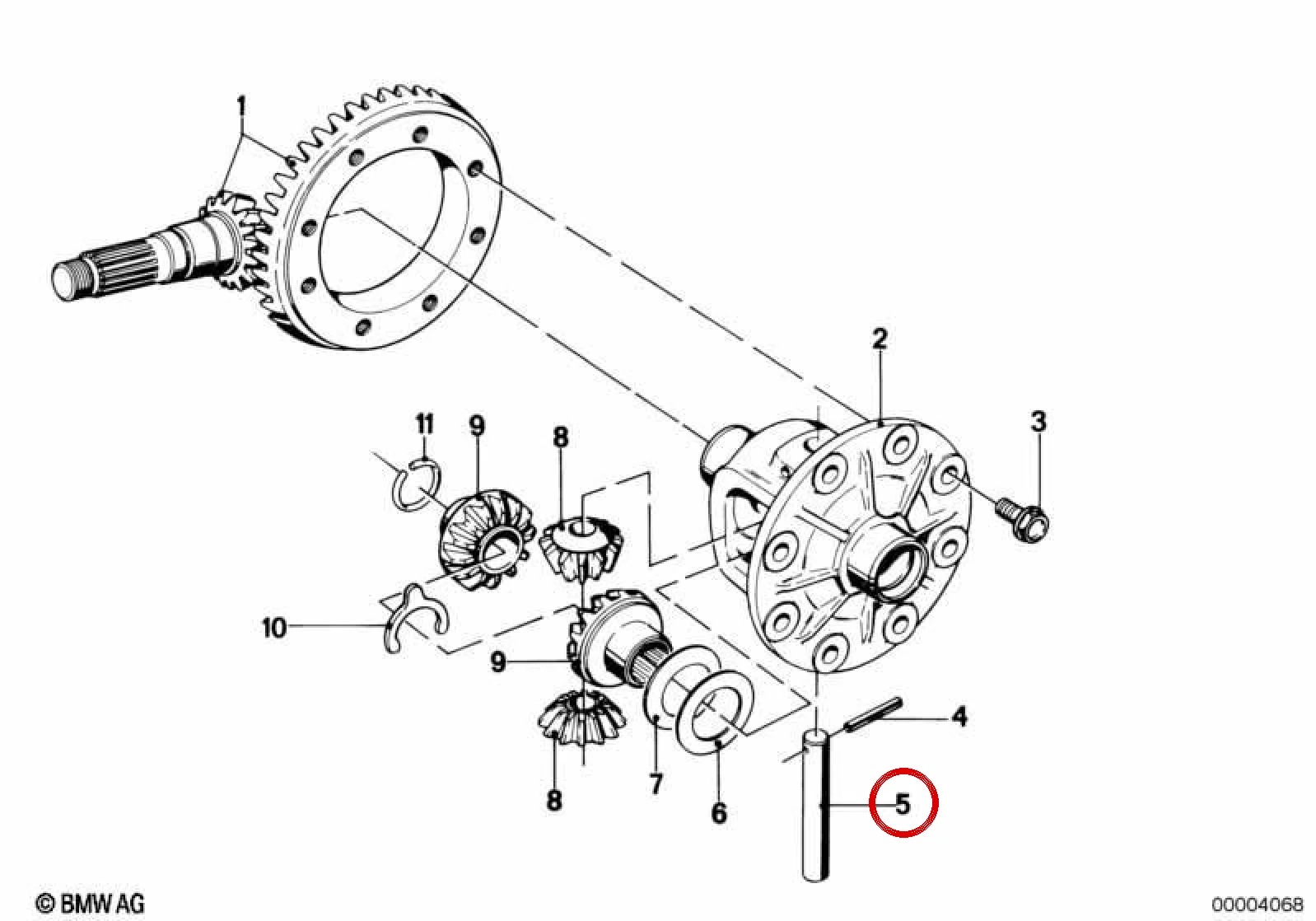 BMW 3 Serisi E21 Diferansiyel Uydu Dişli Mili 33133704145