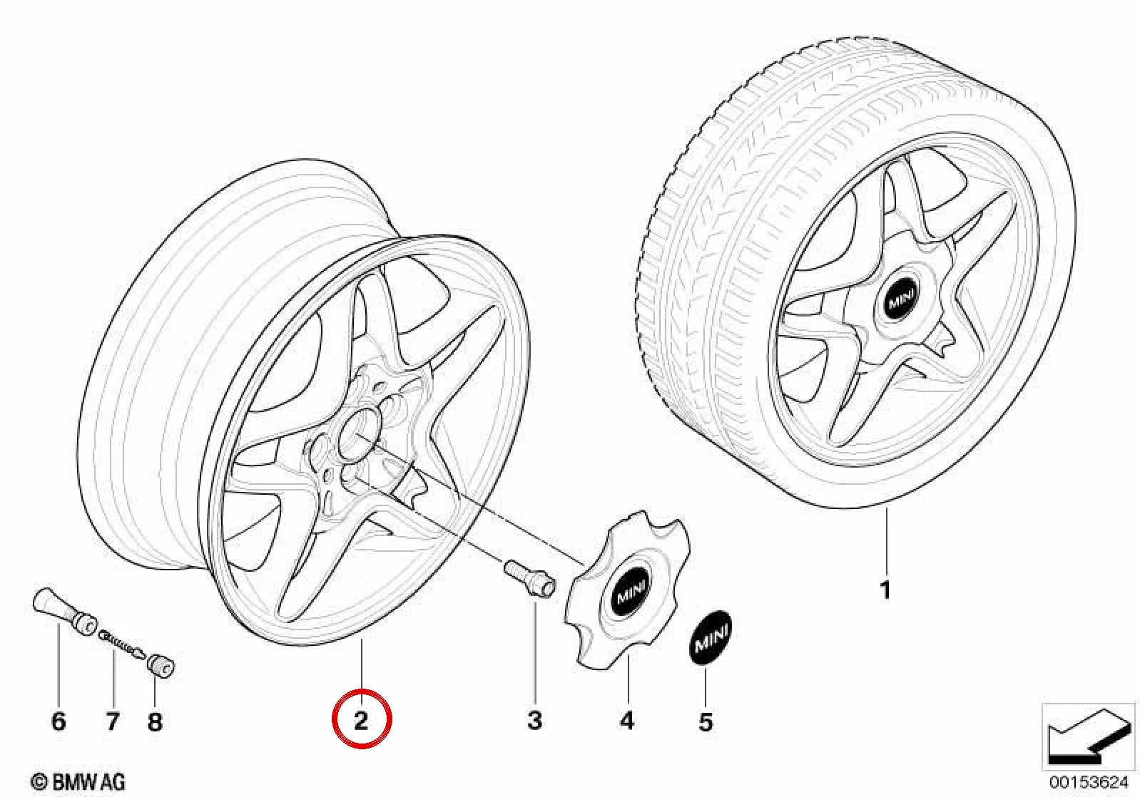 BMW R50 R52 R53 R55… S Winder 102 Gümüş Alaşım Jant 36116768584