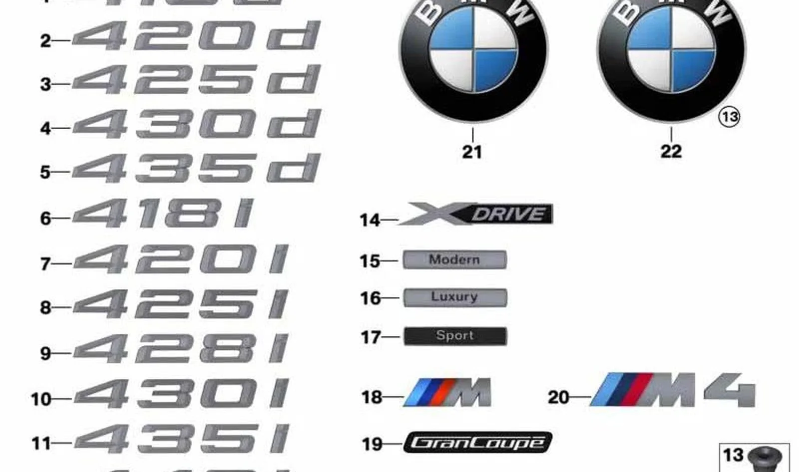 BMW 4 Serisi F32 F33 F36 420D Yazı Amblem Logo 51147356330
