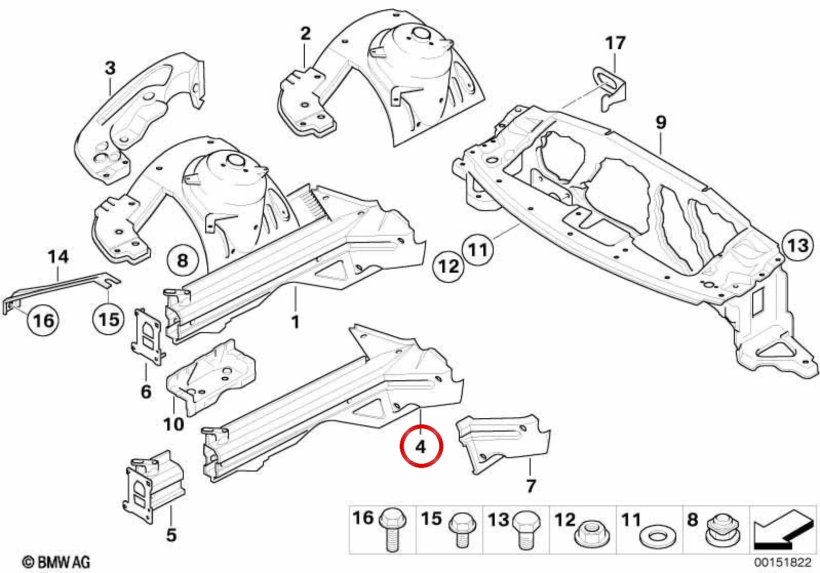BMW Z4 E85 E86 Sol Ön Motor Taşıyıcı Sacı 41117171461