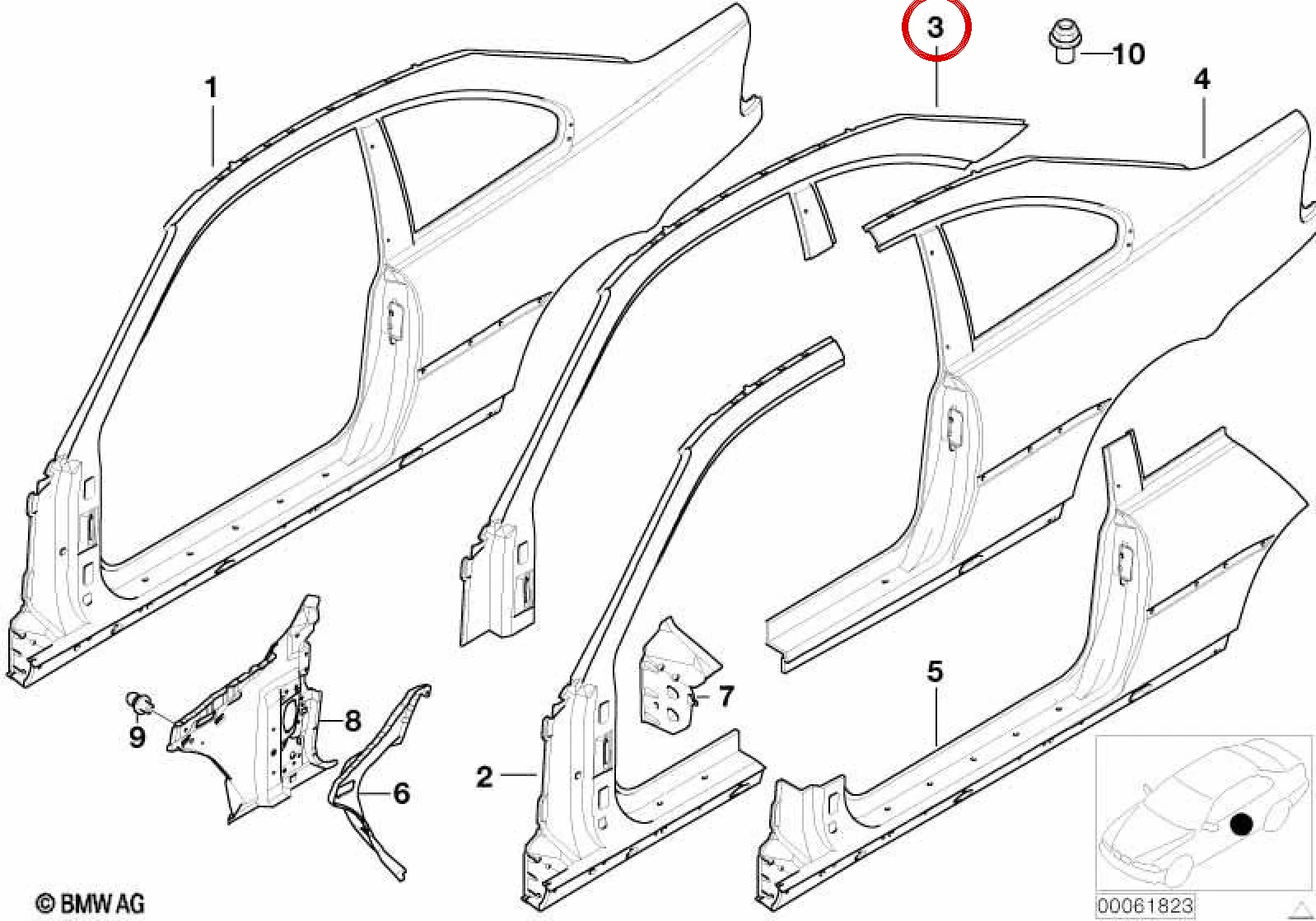 BMW 3 Serisi E46 Sağ Tavan Çerçevesi 41218243104