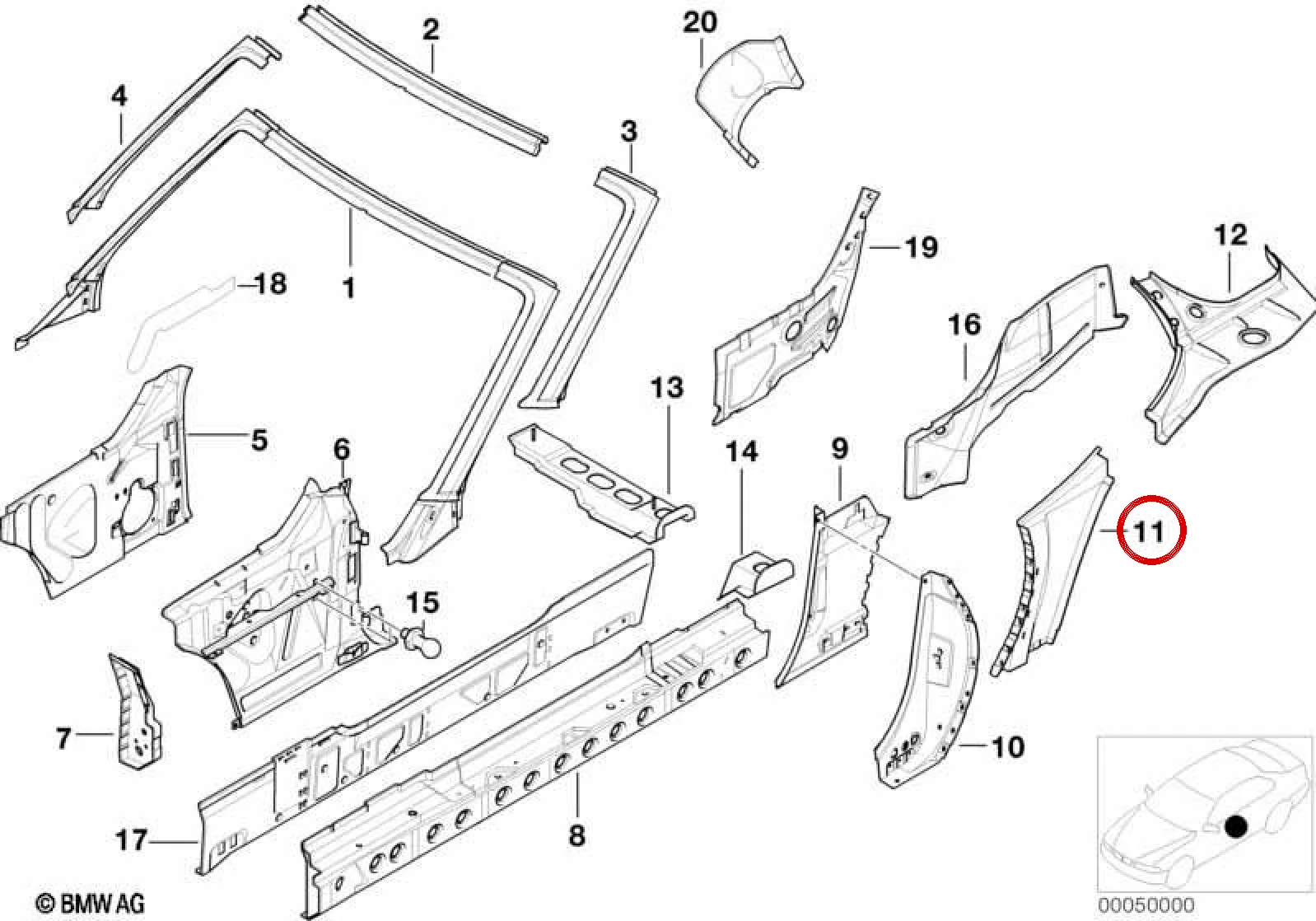 BMW 3 Serisi E36 Ön Sol Yan Gövde Paneli 41218398647