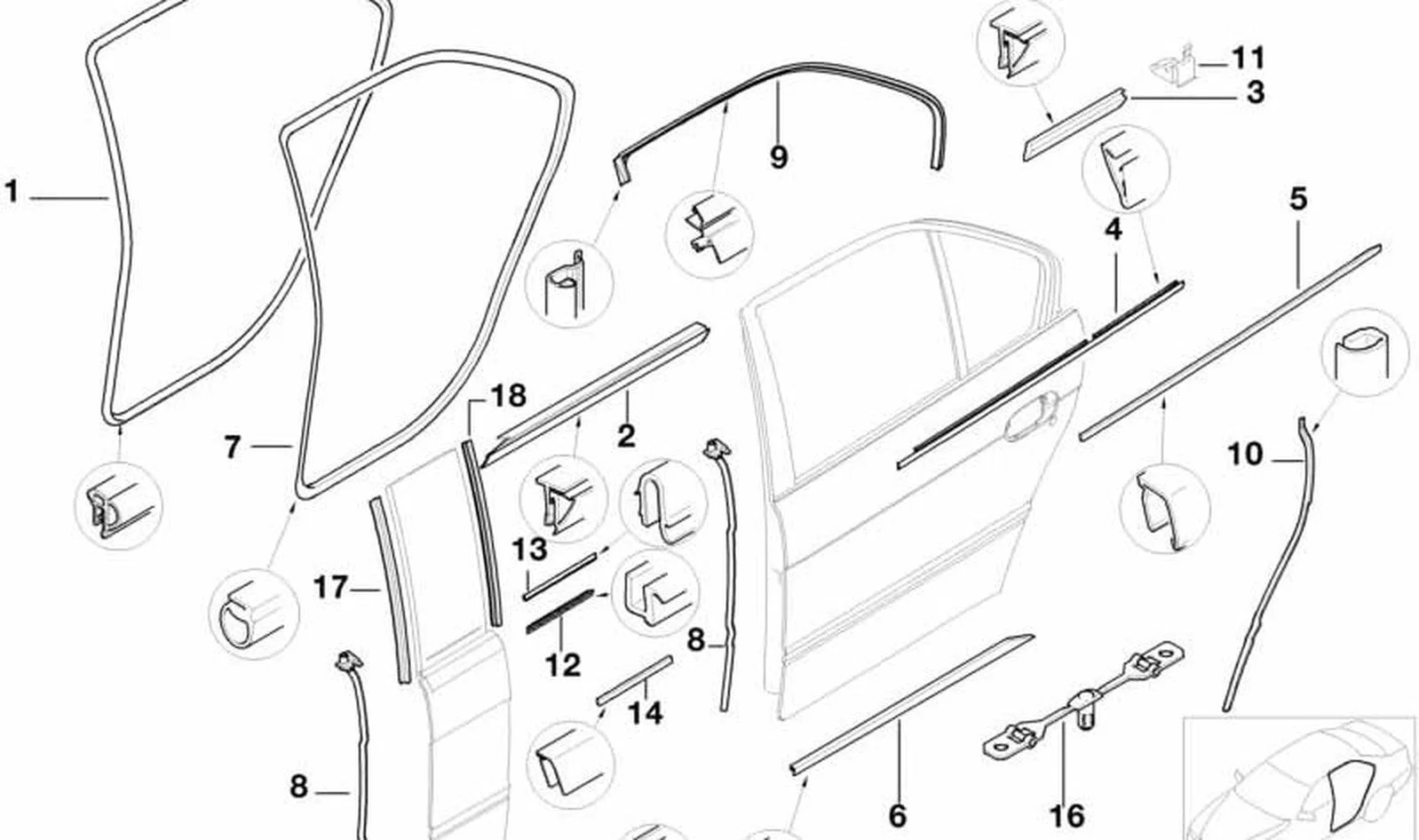 BMW 5 Serisi E39 Arka Kapı Üst Lastiği Sol 51220402747