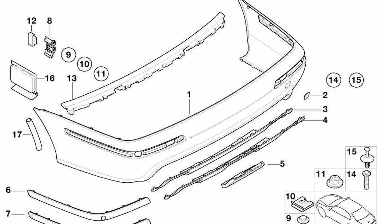 BMW 5 Serisi E39 Arka Tampon Bandı PDC M Sağ 51122498502