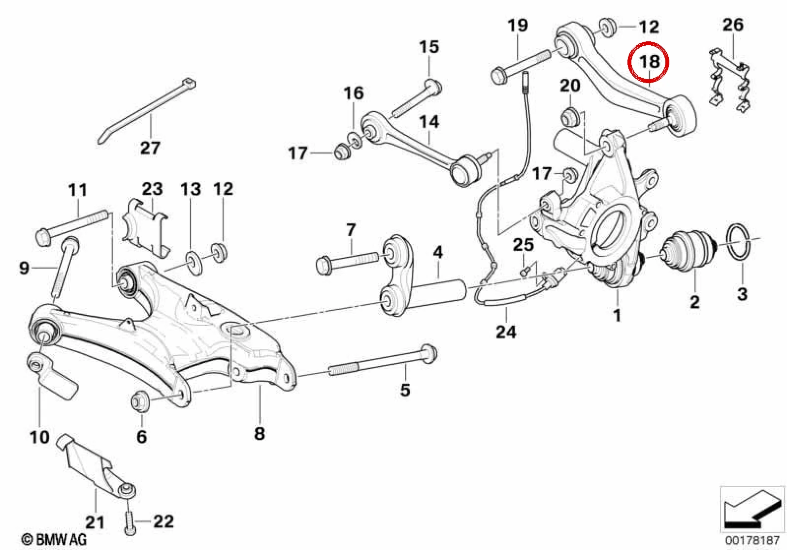 BMW 5 Serisi E39 Arka Üst Eğri Salıncak Sol 33326767831