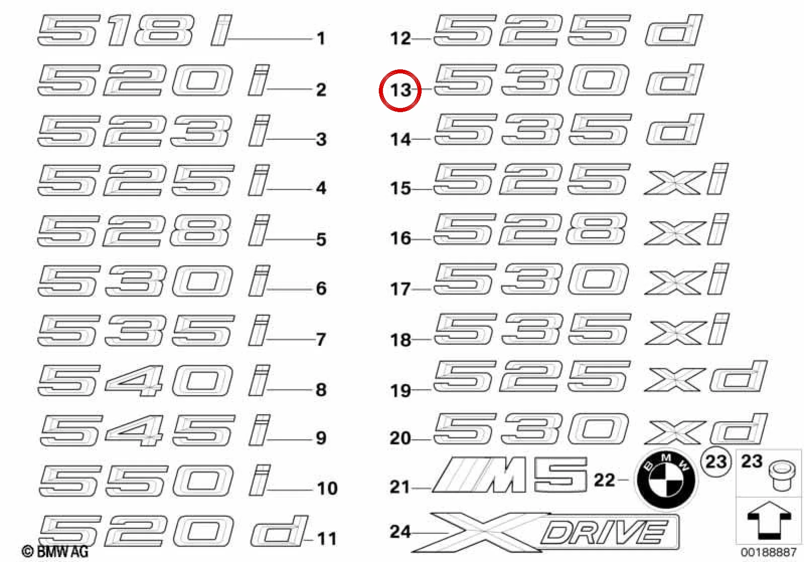 BMW 5 Serisi E60 F10 530D Yazı Amblem Logo 51147039787