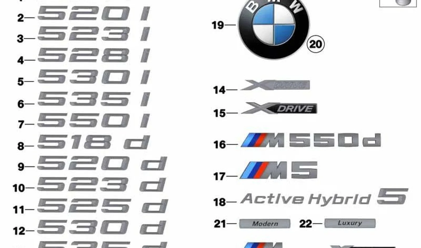 BMW 5 Serisi E60 F10 G30 520İ Yazı Amblem Logo 51147276219