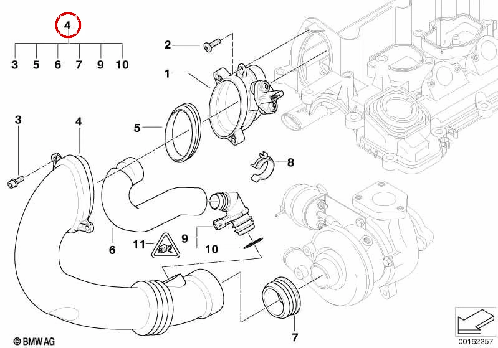 BMW 5 Serisi E60 M47 M47N2 Hava Akışm. Borusu Dizel 13717790552