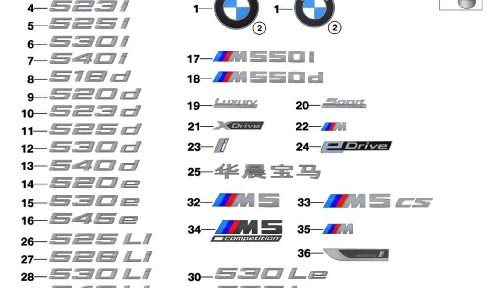 BMW 5 Serisi F10 G30 520İ Yazı Amblem Logo 51147418520