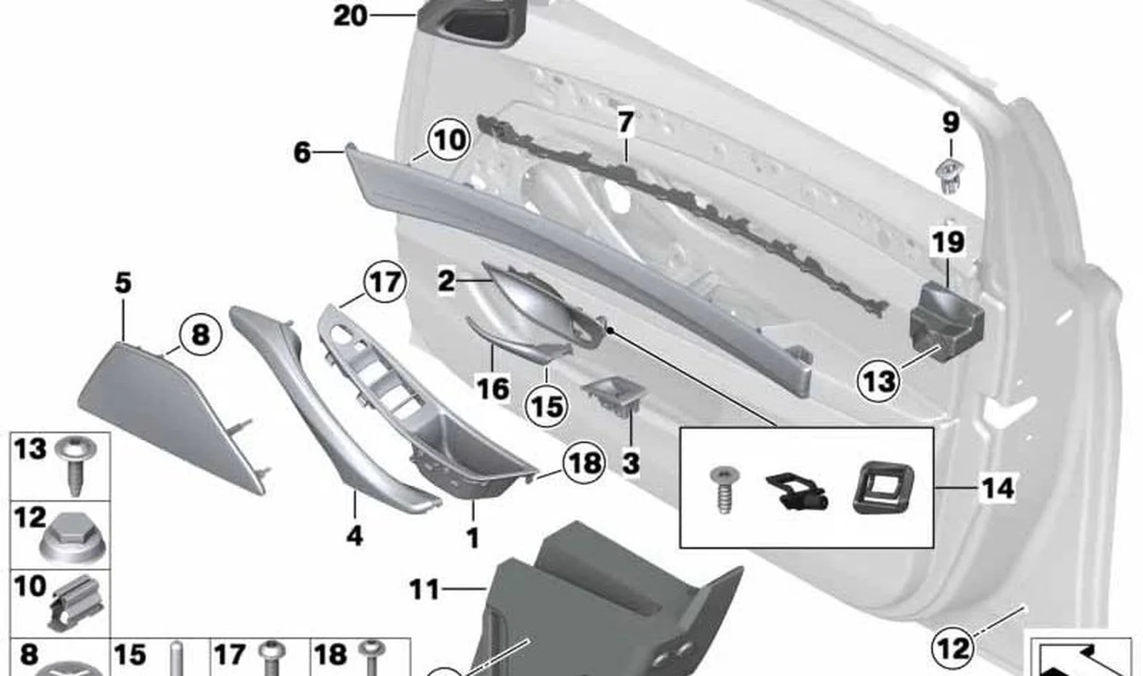 BMW 5 Serisi F10 Ön Kapı Cam Düğme Çerçevesi Sol Gri 51417225877