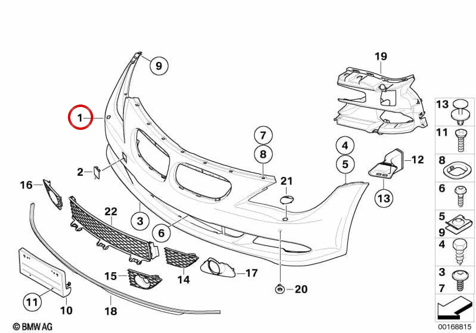 BMW 6 Serisi E63 E64 Park Sensörlü Ön Tampon Kaplaması 51117184686
