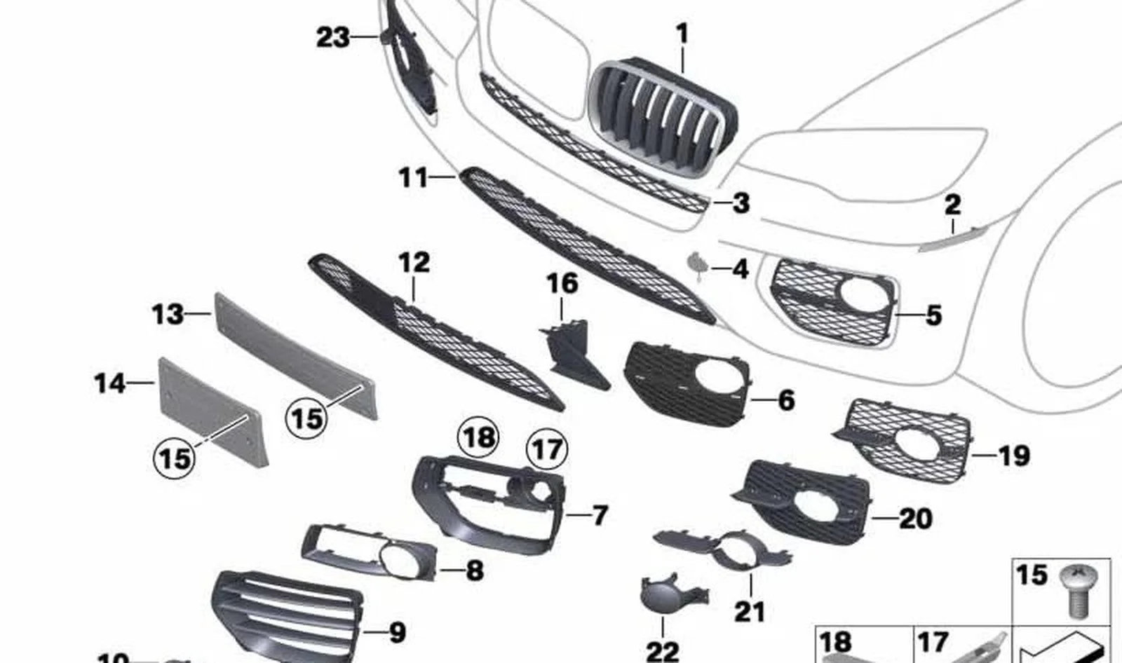 BMW X6 E71 E72 Sol Ön Izgara Dekor Çıtası 51117239835