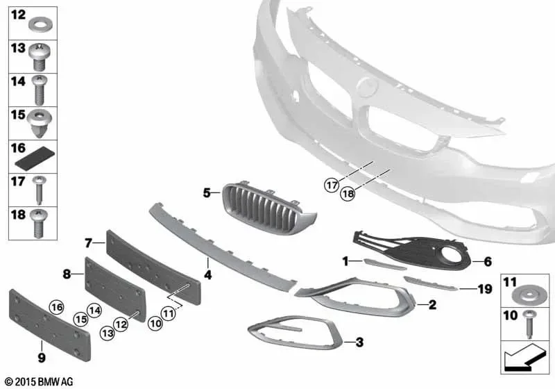 BMW 4 Serisi F32 F33 F36 Ön Tampon Sağ Açık Izgara 51117309620