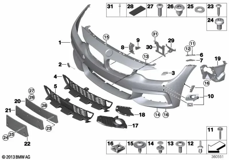 BMW 4 Serisi F32 F33 F36 Astarlı Ön Tampon Kaplaması 51118061927