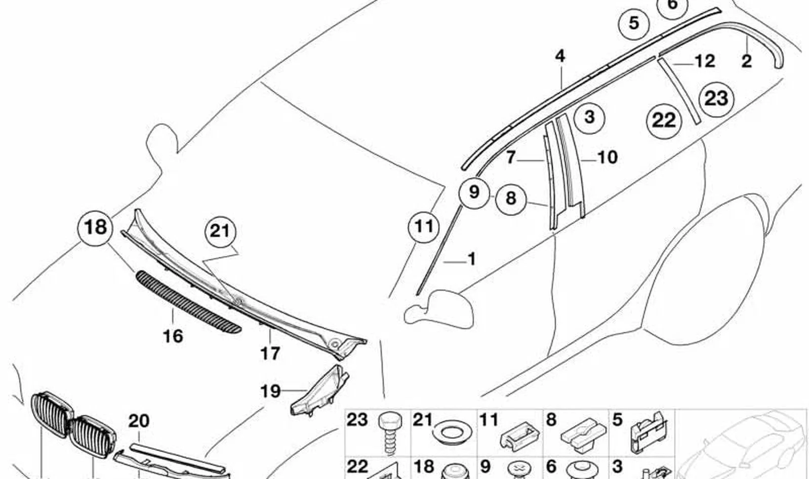BMW 3 Serisi E46 Arka Sol Tavan Oluk Çıtası 51137890667