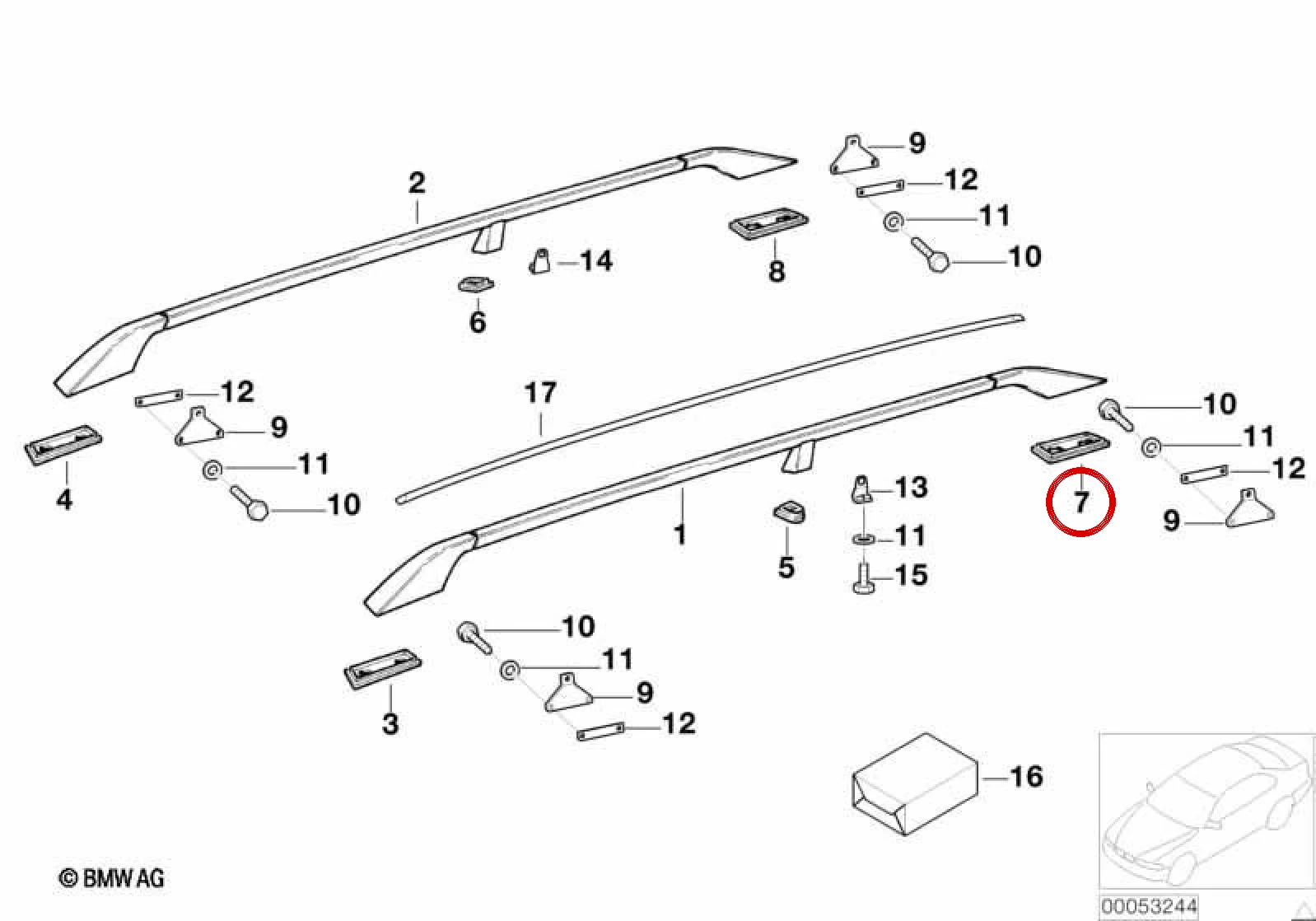 BMW E32 E34 E36 E38… Arka Sol Tavan Rayı Tabanı 51138203395
