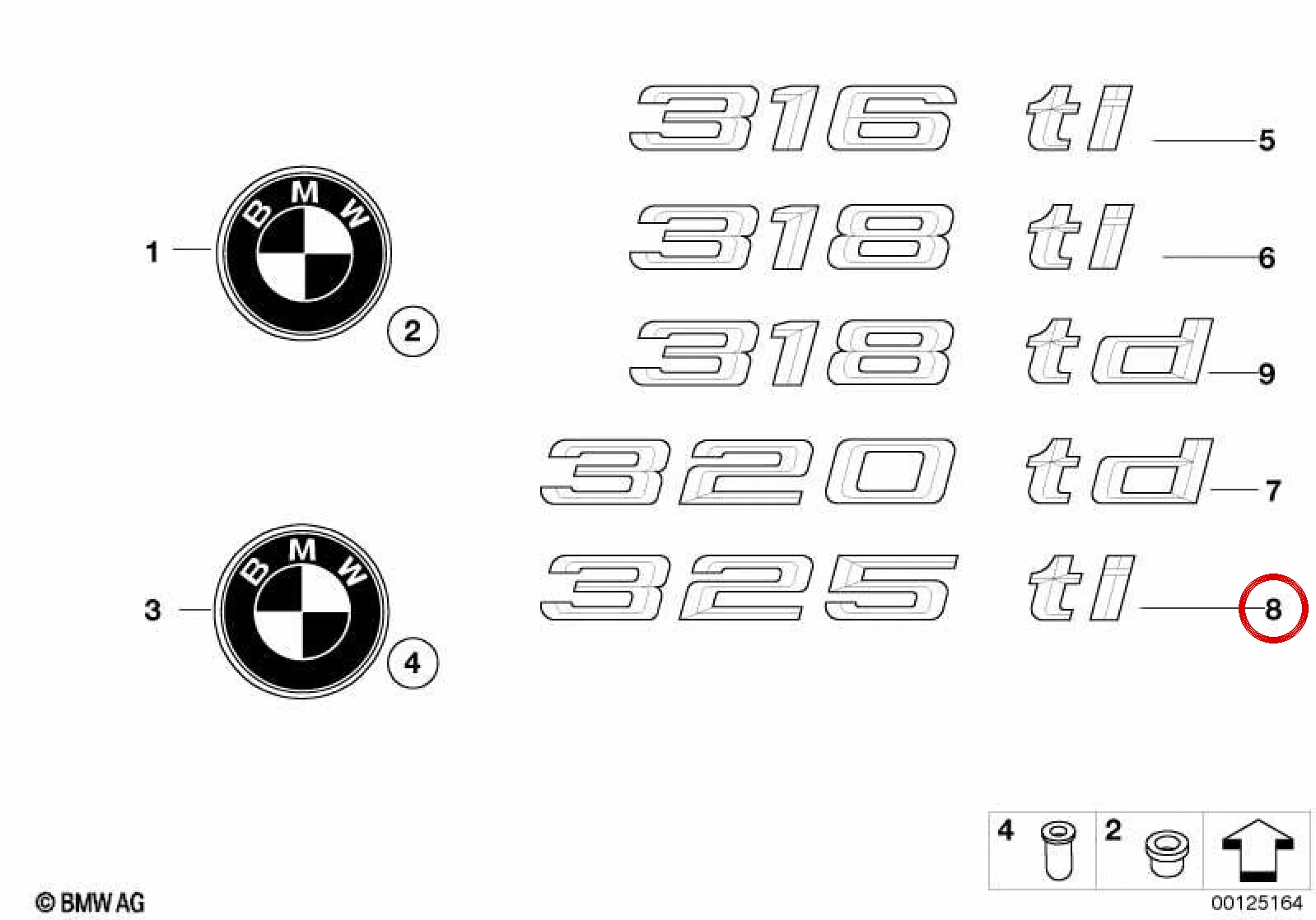 BMW 3 Serisi E46 Arka 325ti Amblemi 51147025183