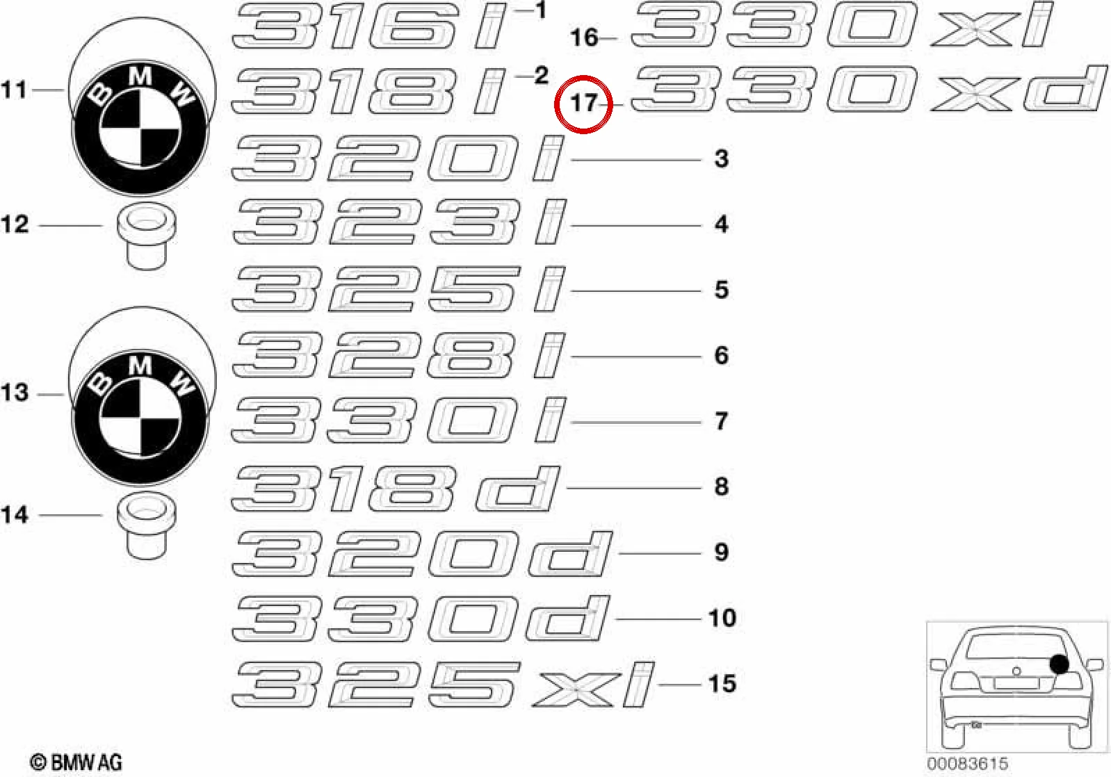 BMW 3 Serisi E46 Arka 330xd Amblemi 51147045699