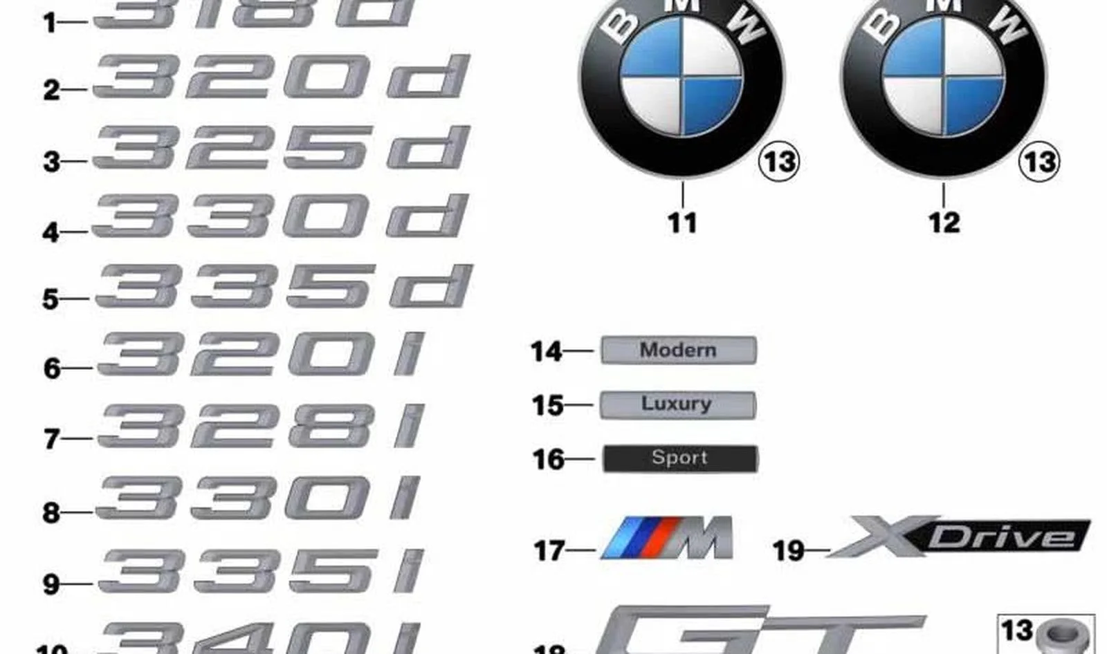 BMW 3 Serisi F34 Dış Gövde Model Yazısı 51147351954