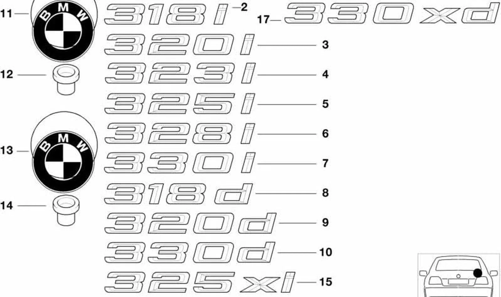 BMW 3 Serisi E46 Arka 330d Yazı Amblemi 51148255240