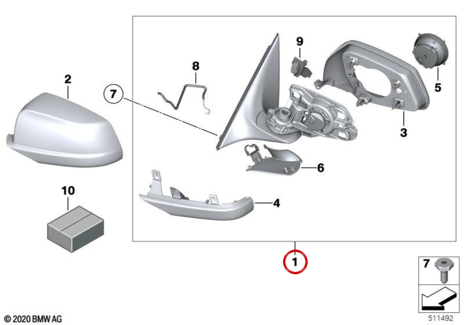 BMW 5 Serisi F10 F11 F18 Camsız Sağ Dış Ayna 51167321820