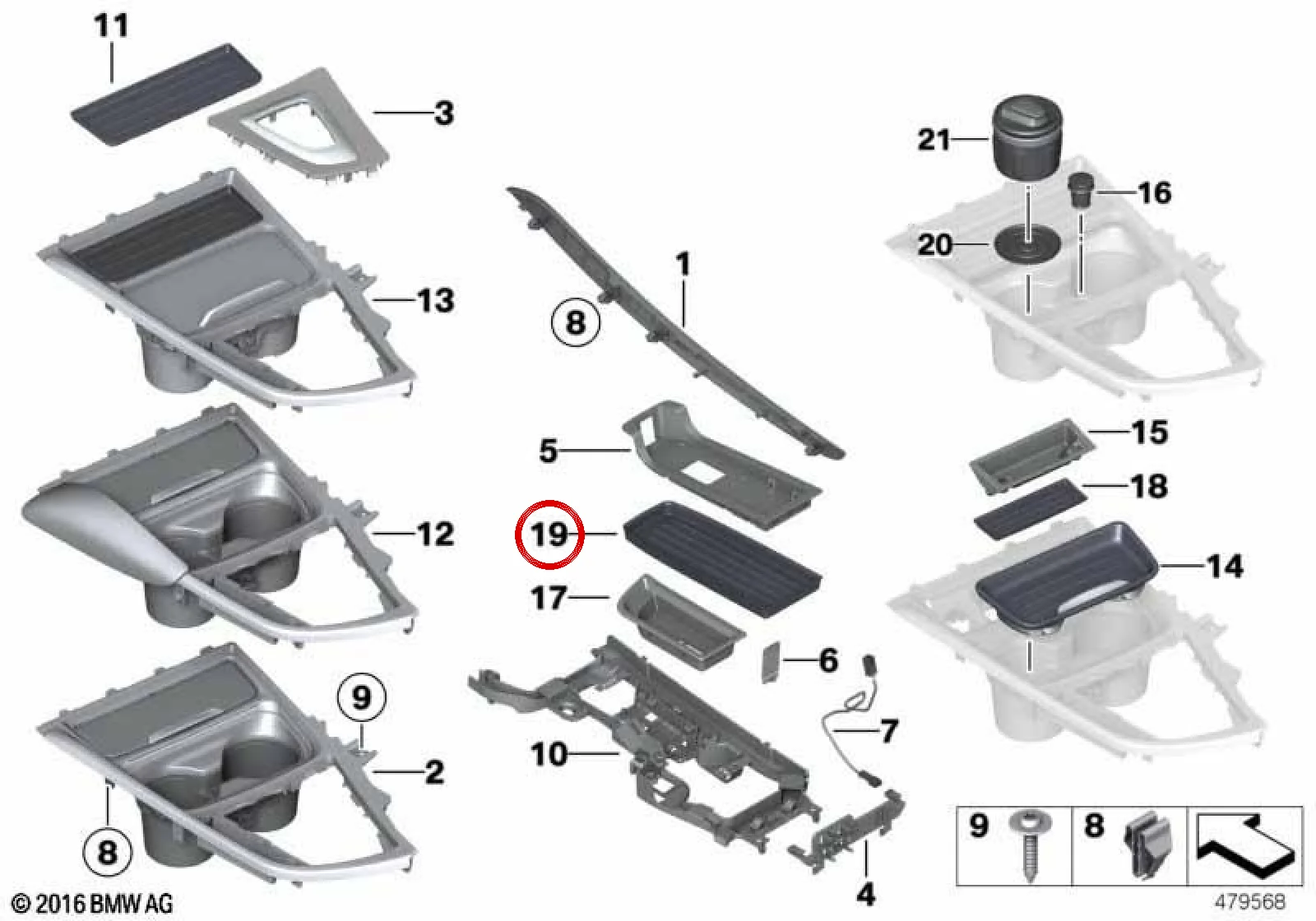 BMW F20 F21 F22 F23… Orta Konsol Gözü Pedi 51169227902