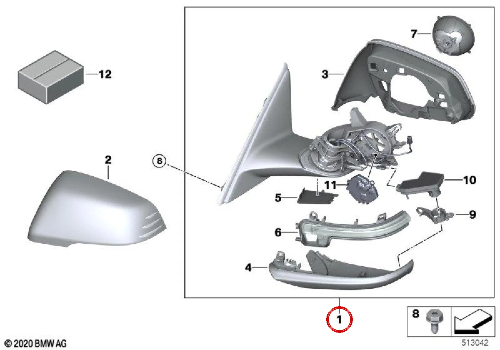 BMW 1 Serisi F40 Isıtmalı Hafızalı Sol Dış Ayna 51169448505