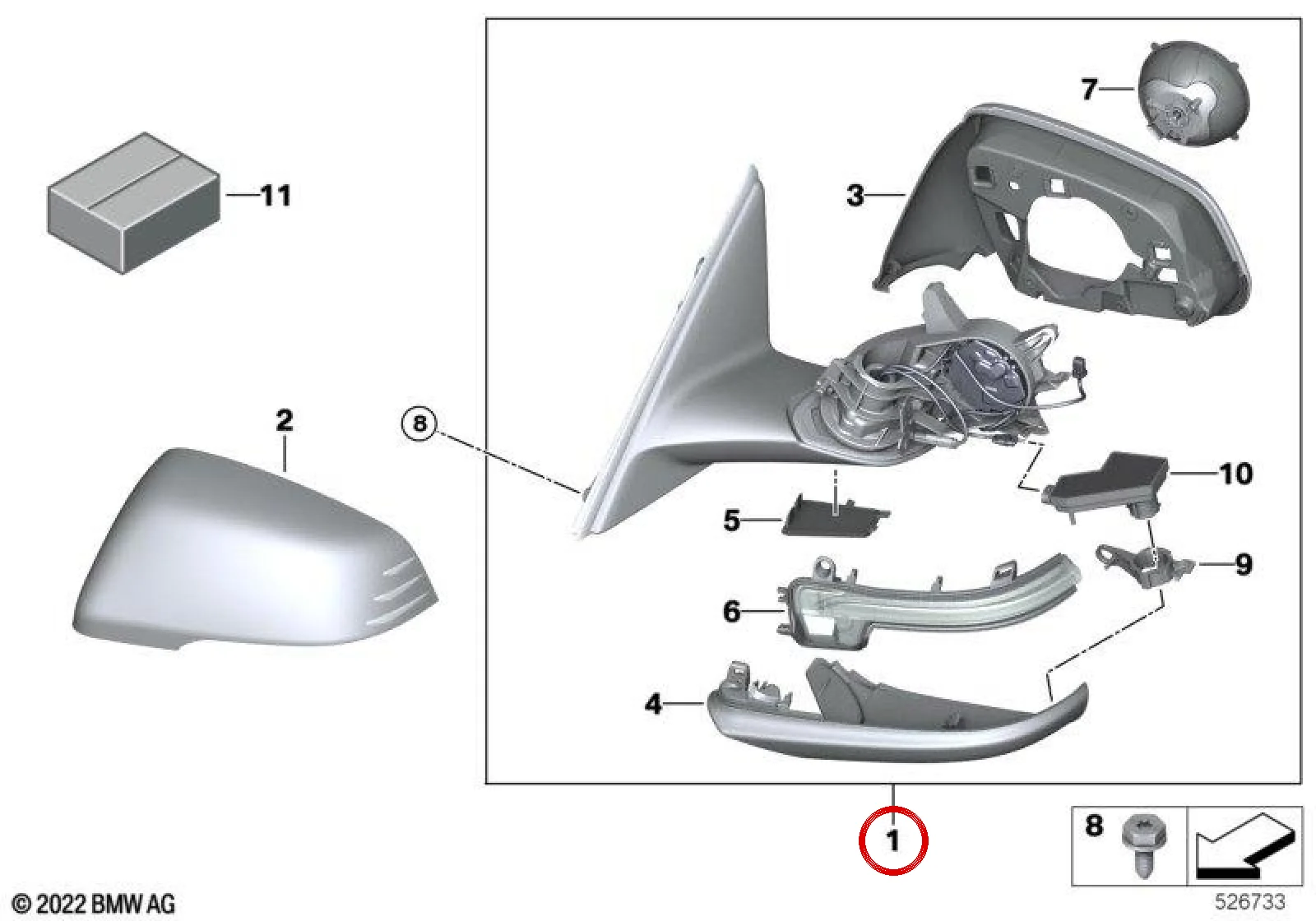 BMW 2 Serisi F44 Isıtmalı Hafızalı Sol Dış Ayna 51169448525