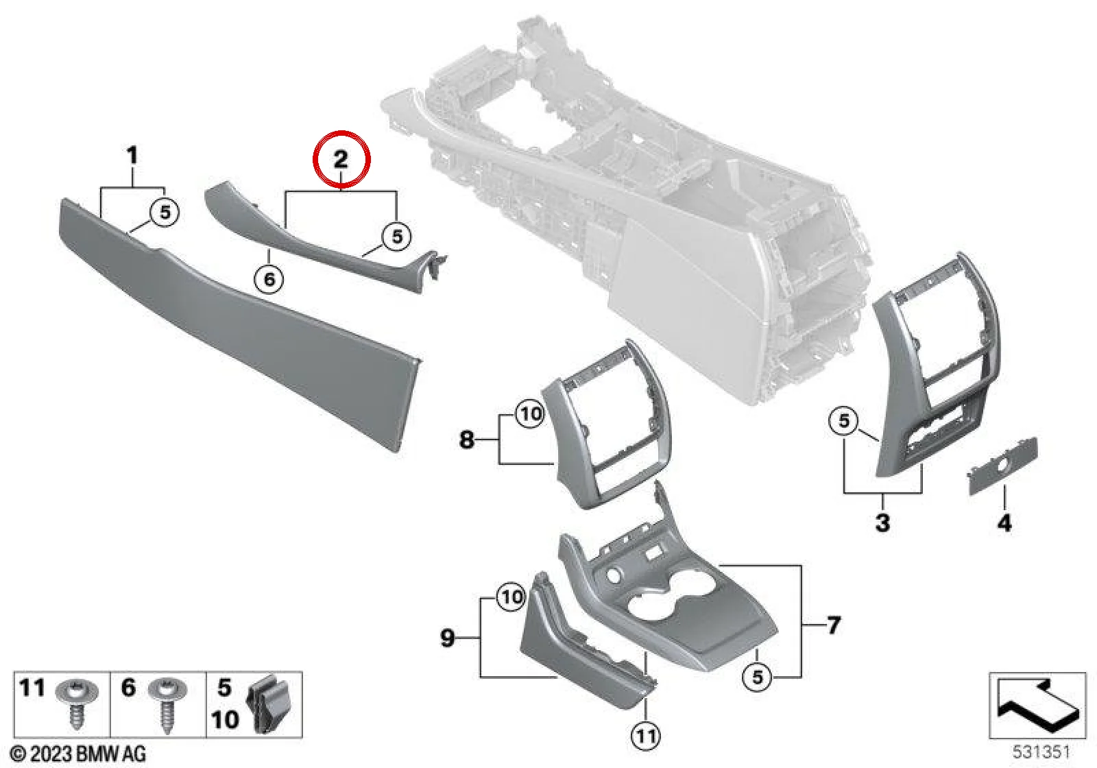 BMW X7 G07 Sağ Deri Orta Konsol Kaplaması 51169864942