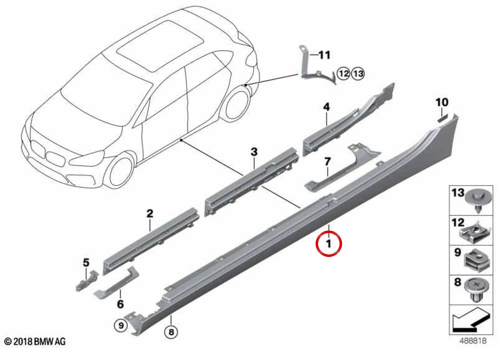 BMW 2 Serisi F46 Astarlı Sol Marşpiyel Kaplaması 51177403805