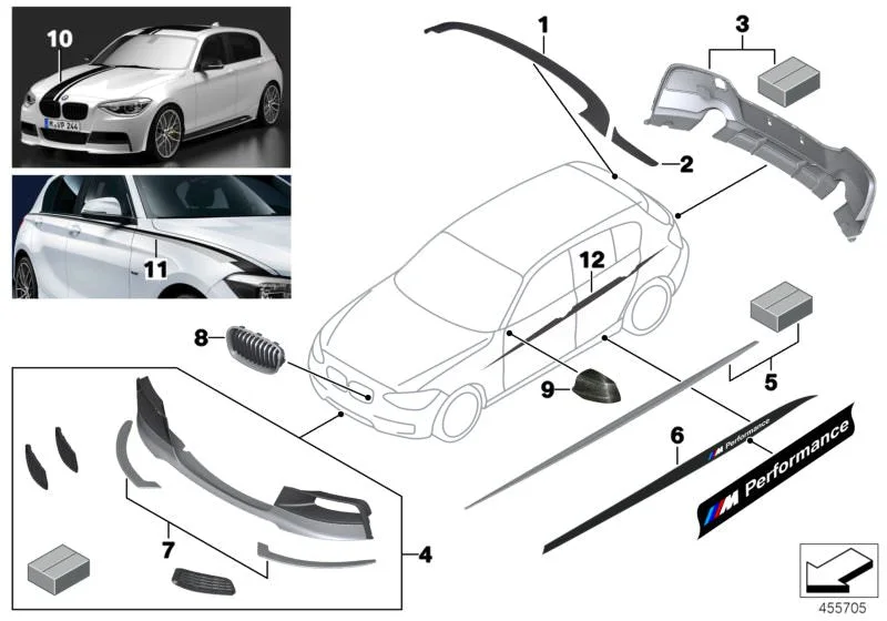 BMW 1 Serisi F20 Mat Siyah Yan Şerit Takımı 51192220967