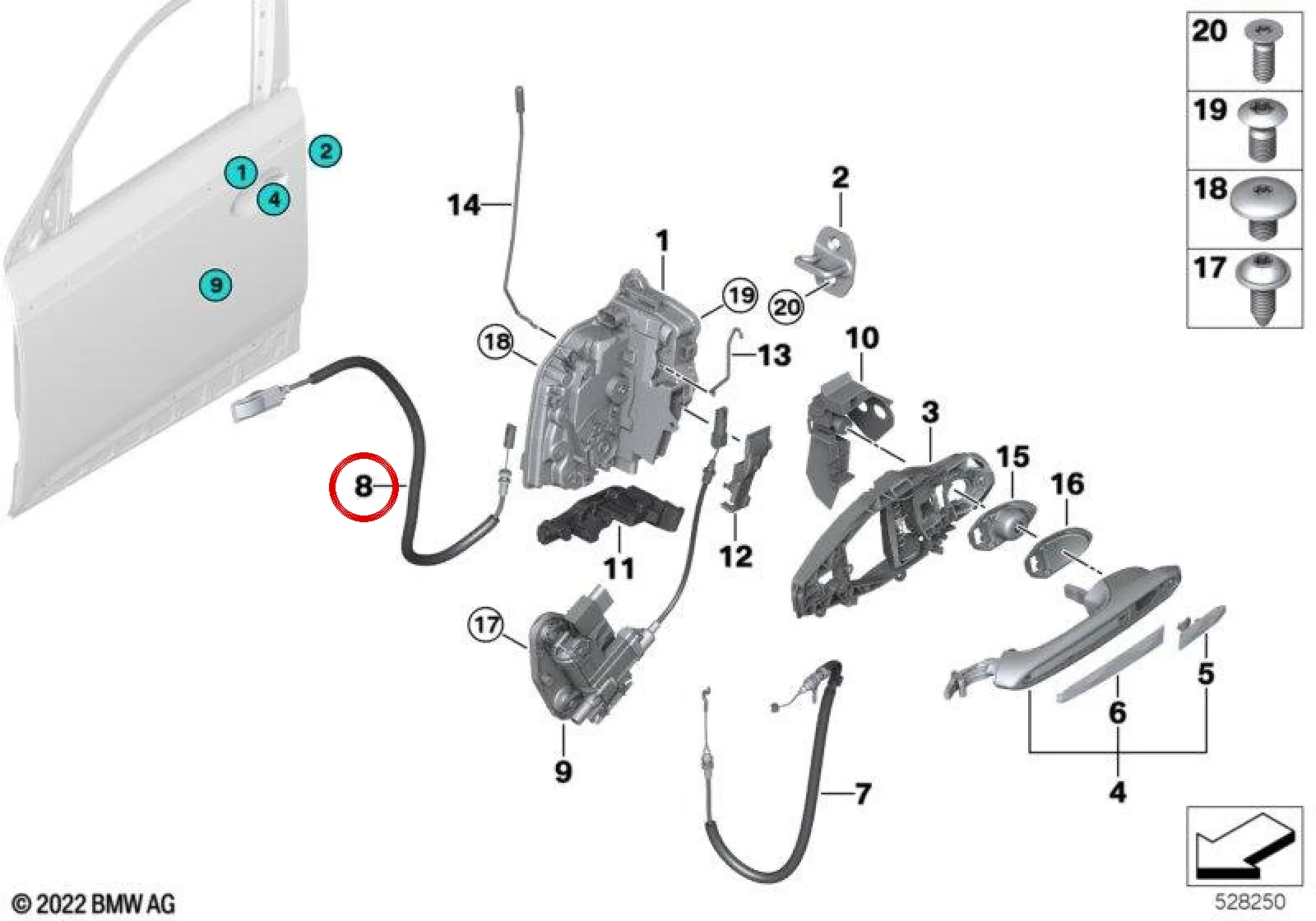 BMW F97 F98 G01 G02… Ön İç Kapı Açma Teli 51217409277