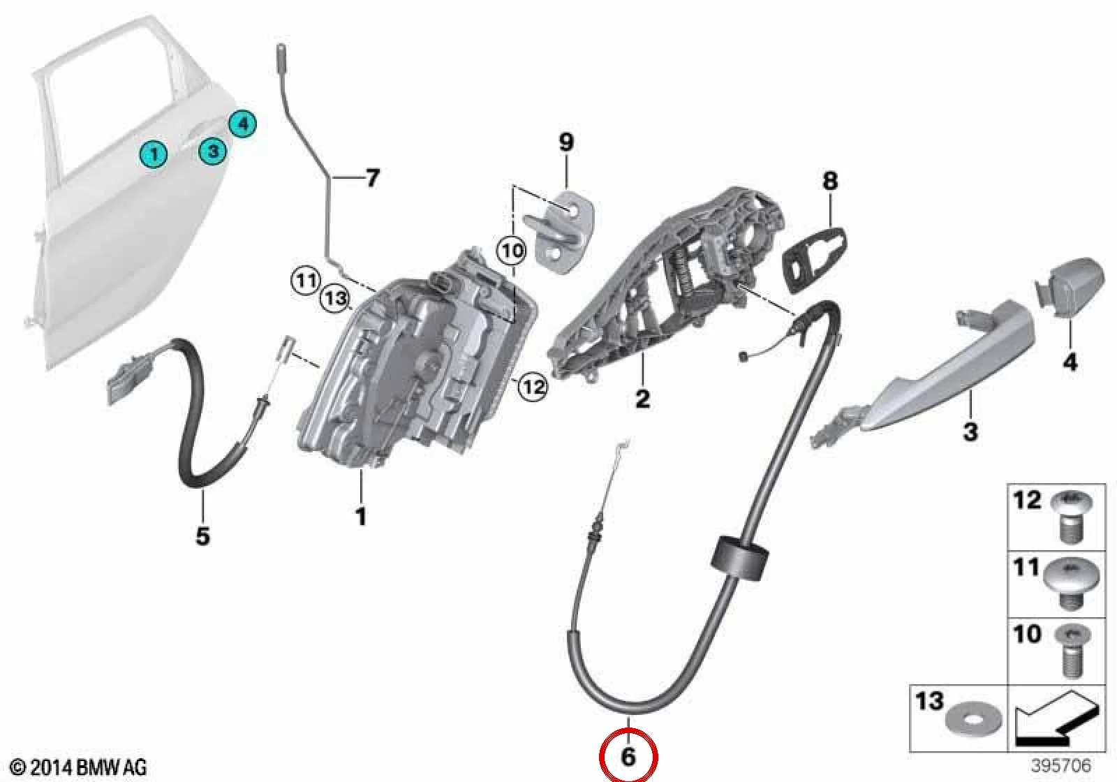 BMW 2 Serisi F46 Arka Dış Kapı Kolu Teli 51227333709