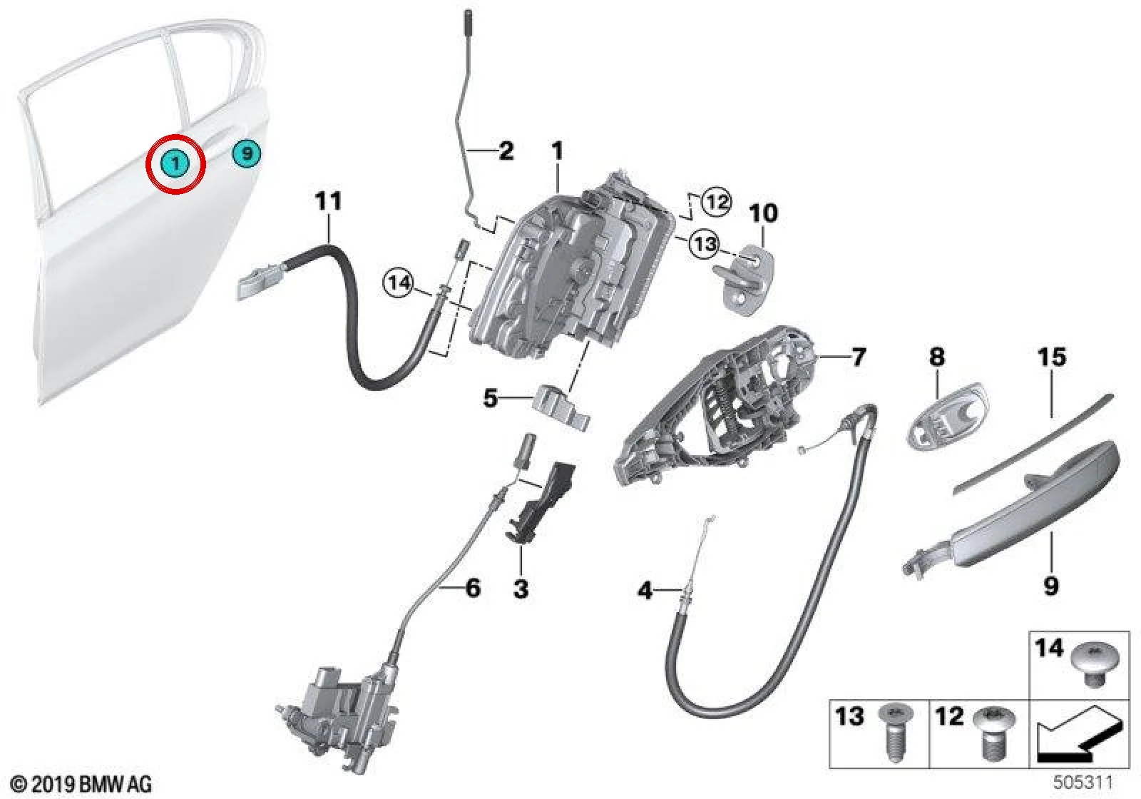 BMW F93 G05 G16 G30… Arka Sol Kapı Kilidi 51227477697