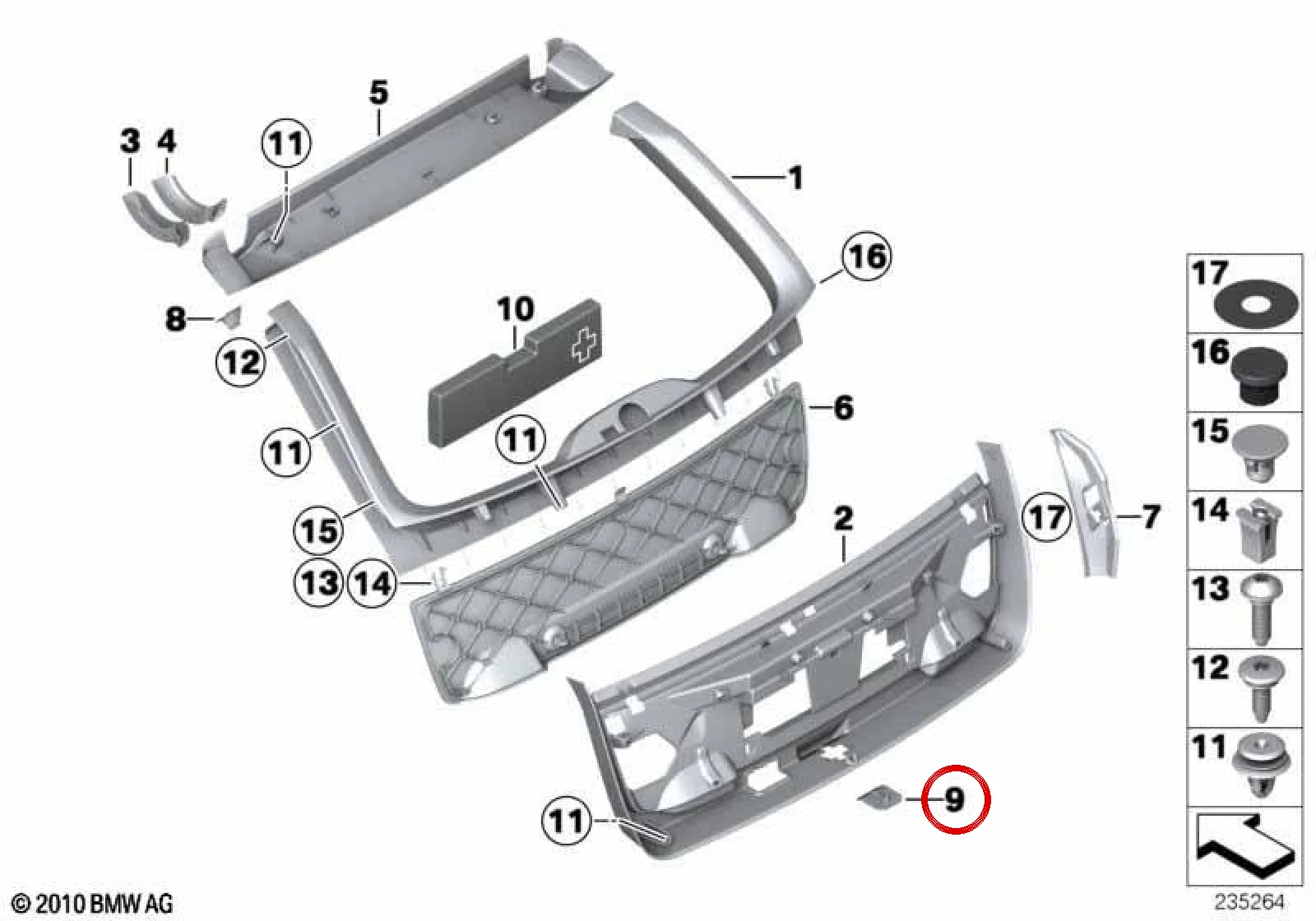 BMW 5 Serisi F11 Siyah Bagaj Kilit Karşılığı Kaplaması 51247266426