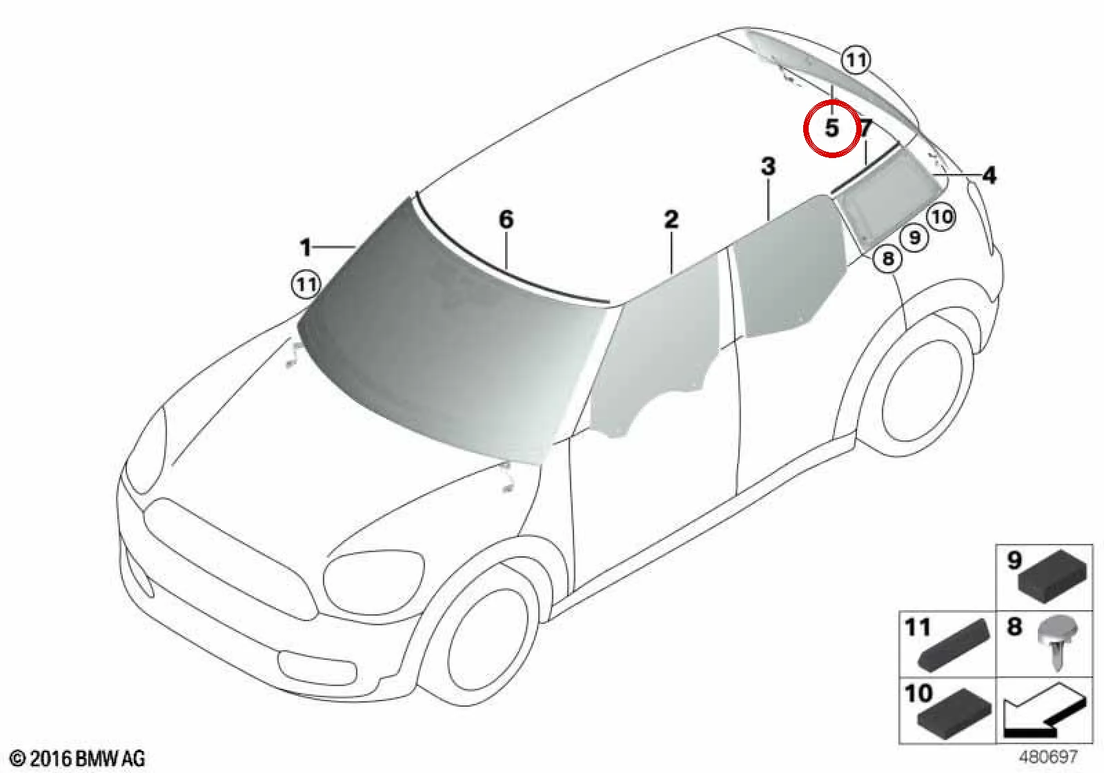 BMW MINI F60 Arka Bagaj Camı 51317389423