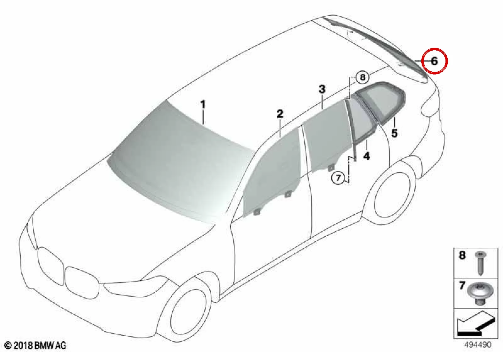 BMW X5 G05 Antenli Yeşil Arka Cam 51317442621