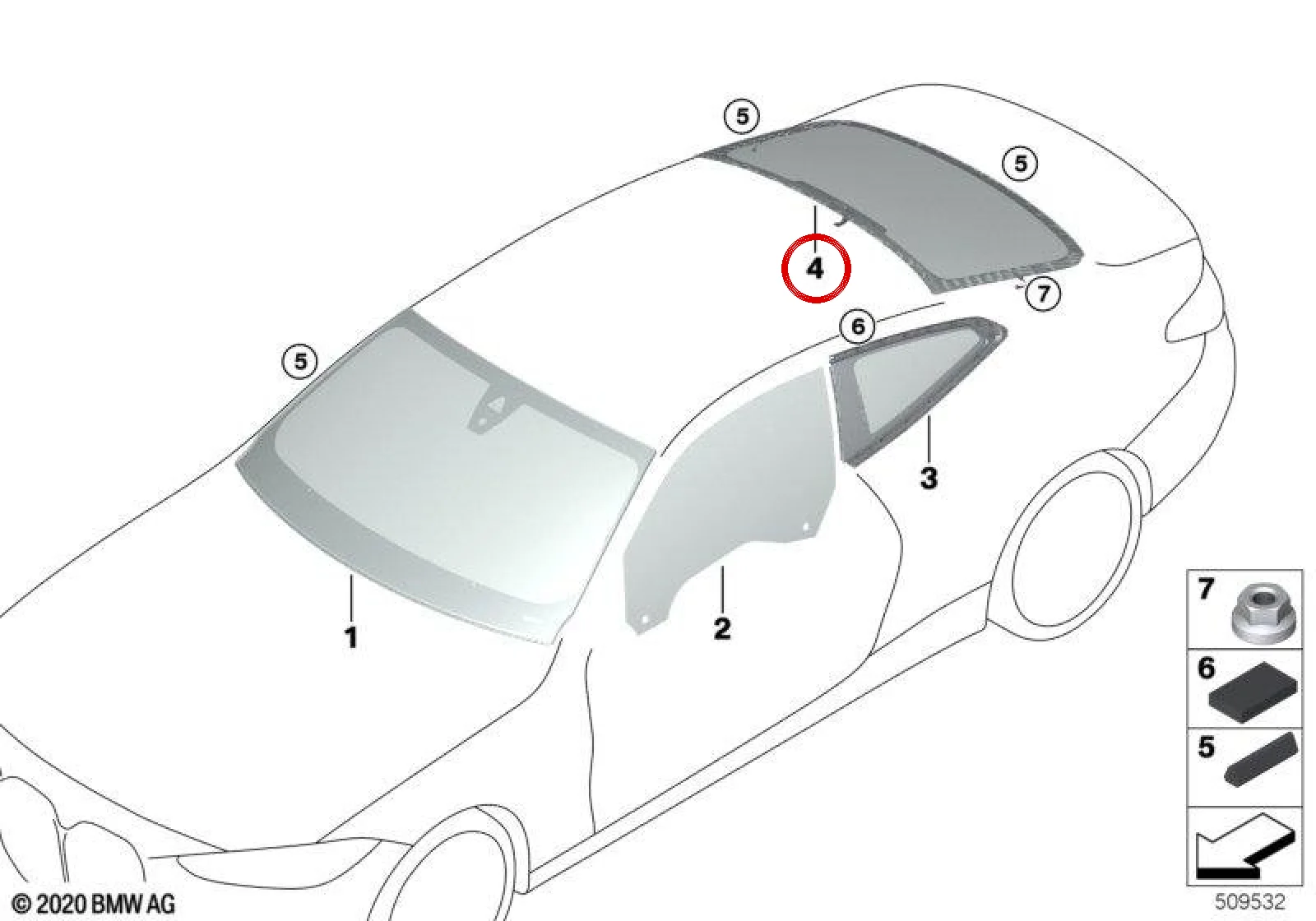 BMW 4 Serisi G22 Yeşil Renkli Arka Cam 51317475013