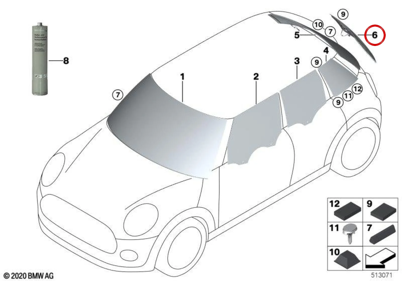 BMW MINI F54 Arka Sol Yeşil Yan Cam 51318492743