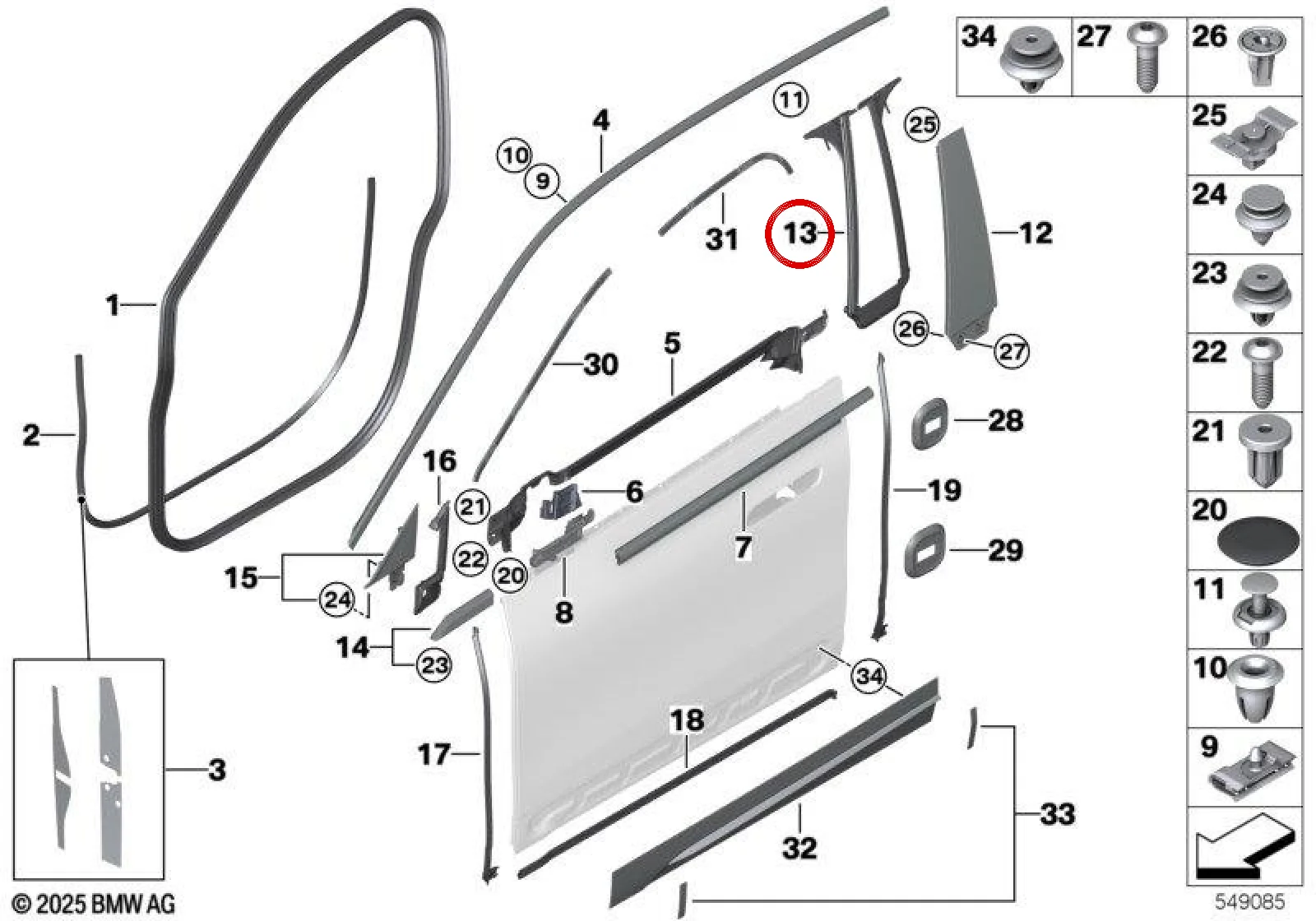 BMW 3 Serisi E46 Sol B Direği Kaplama Fitili 51338491331