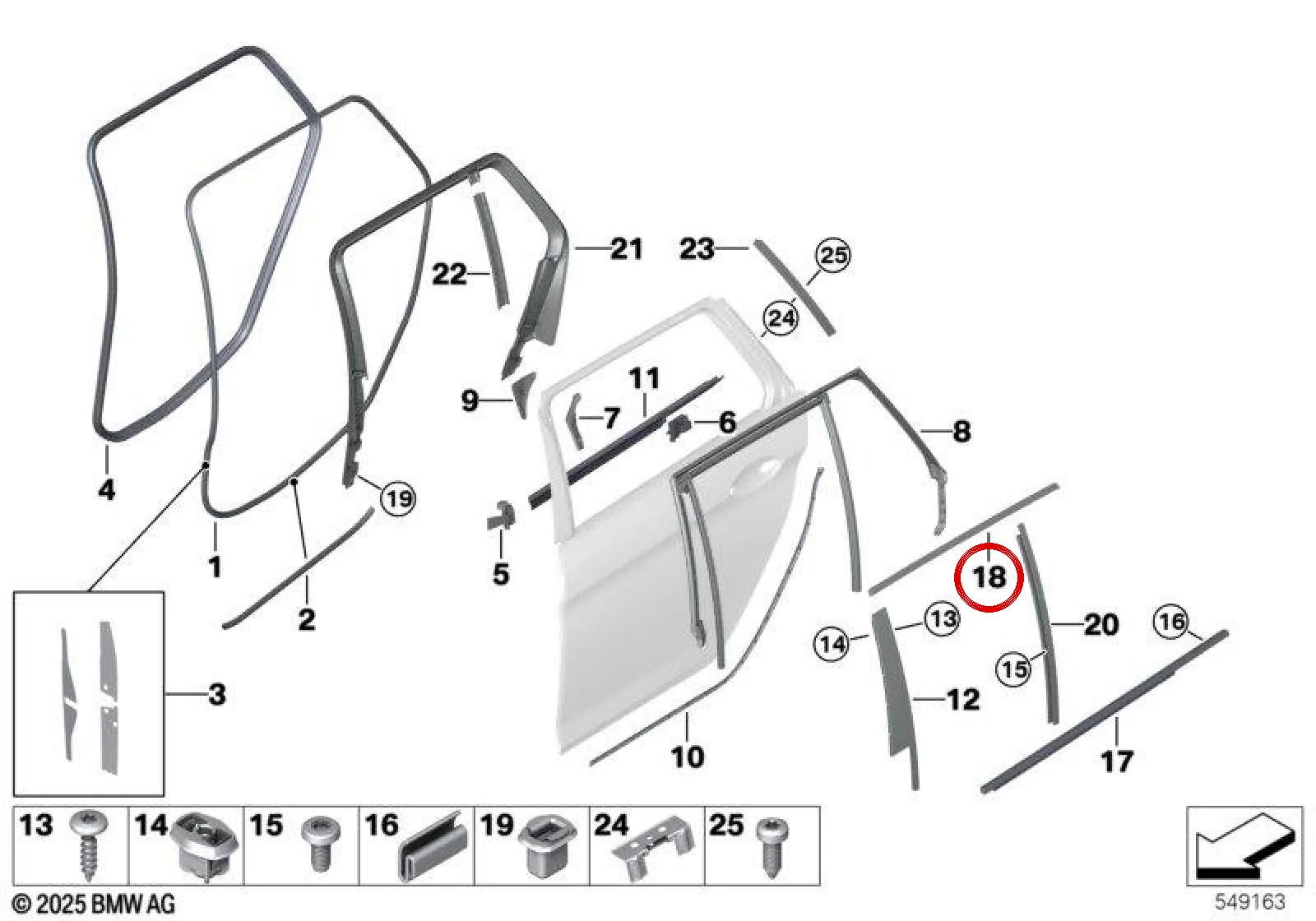 BMW 5 Serisi G31 Arka Sol Cam Çerçevesi Kaplaması 51357336979