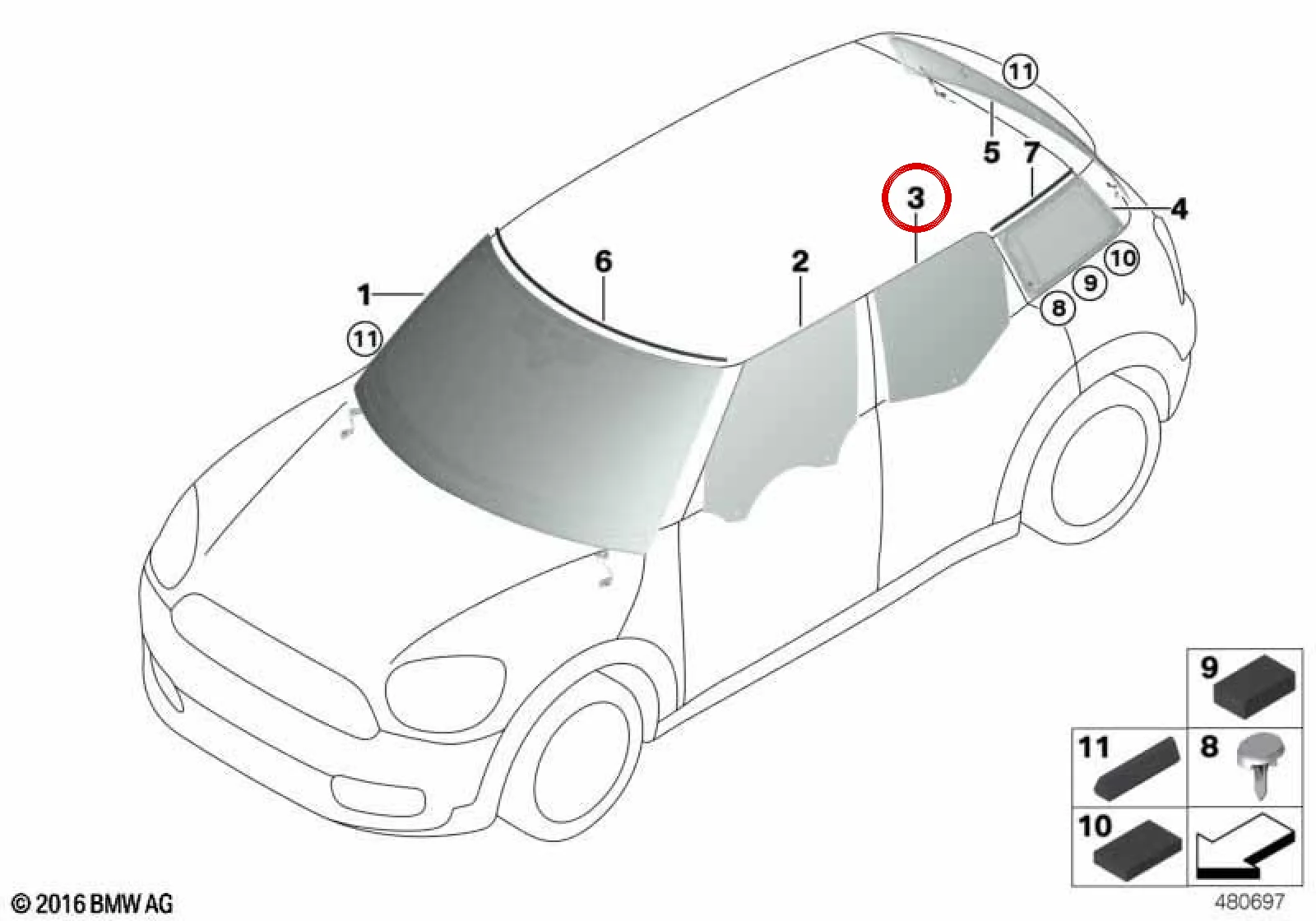 BMW MINI F60 Arka Sağ Kapı Camı 51357433094