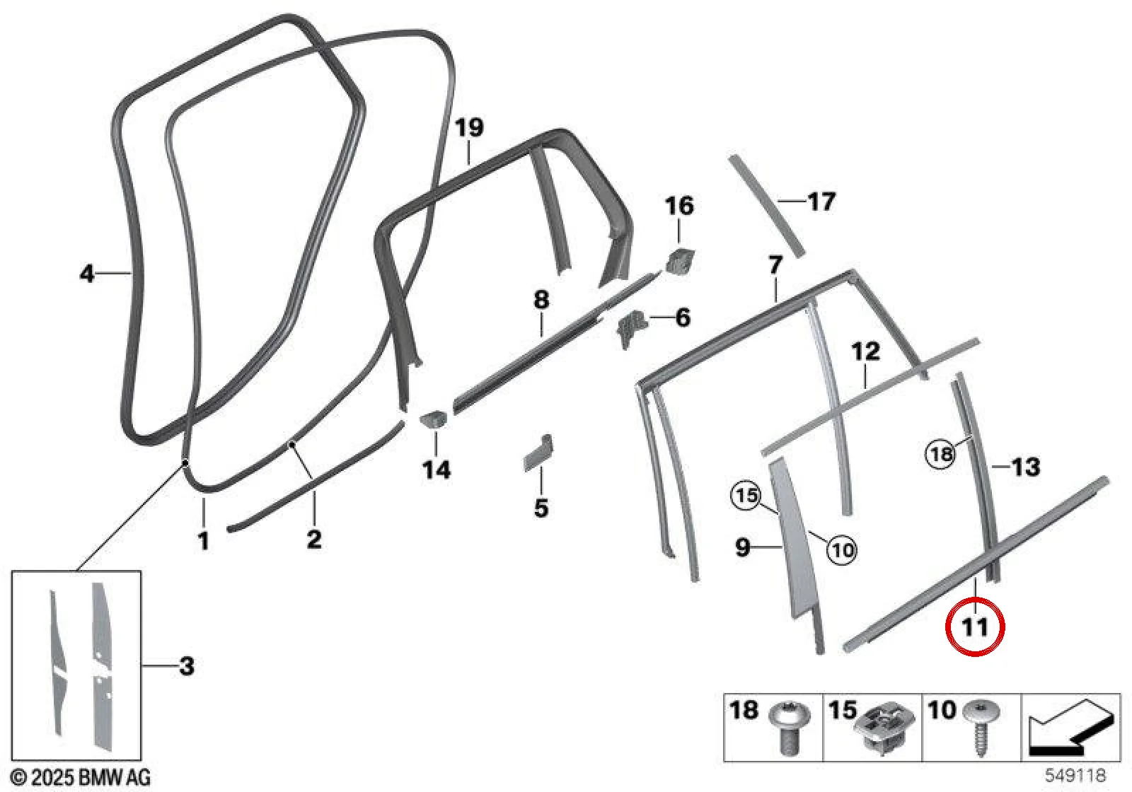 BMW 3 Serisi G21 Arka Sağ Kapı Çerçevesi Dış Kapağı 51357433986