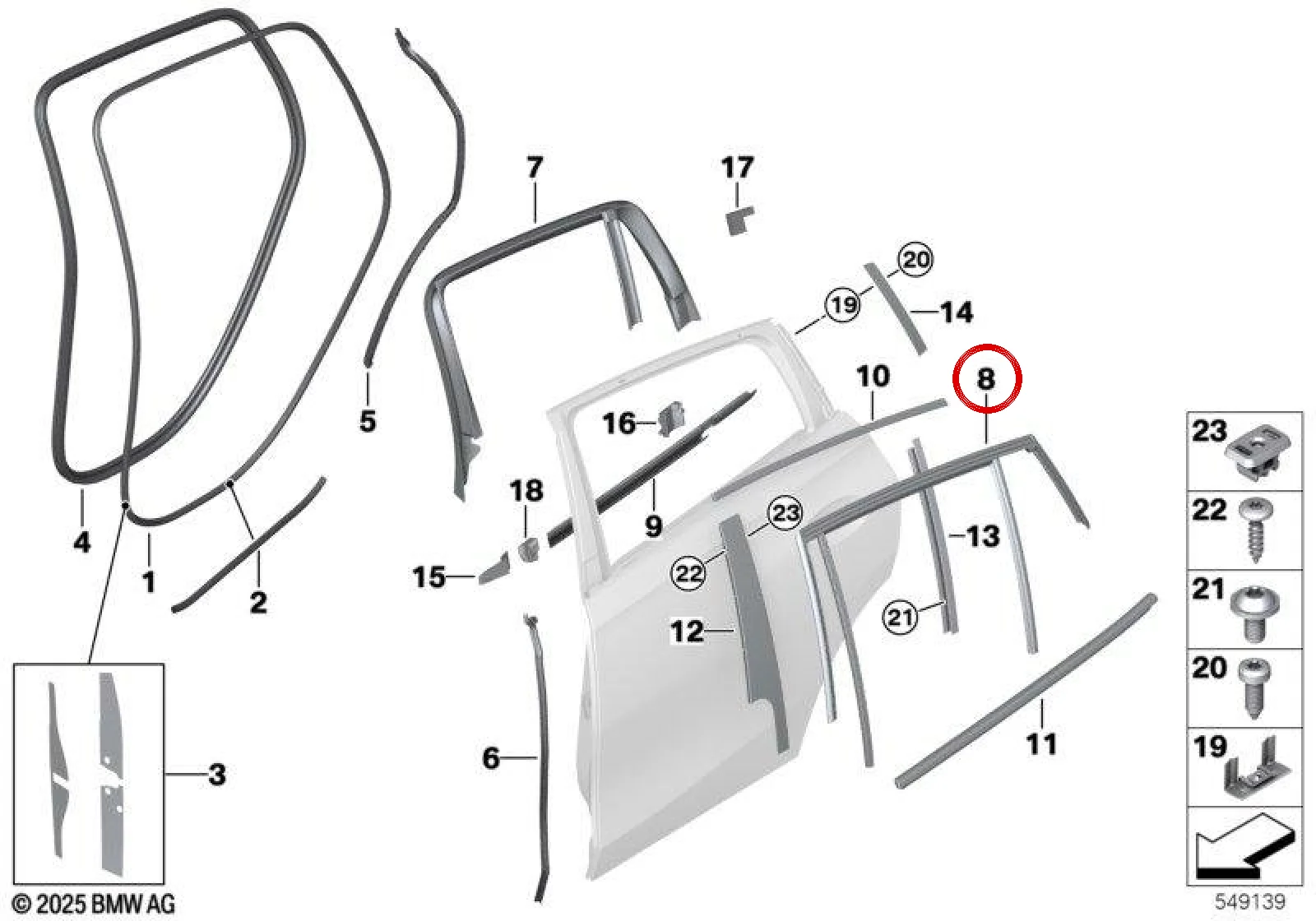 BMW X6 G06 Arka Sol Kapı Cam Kılavuzu 51357437807