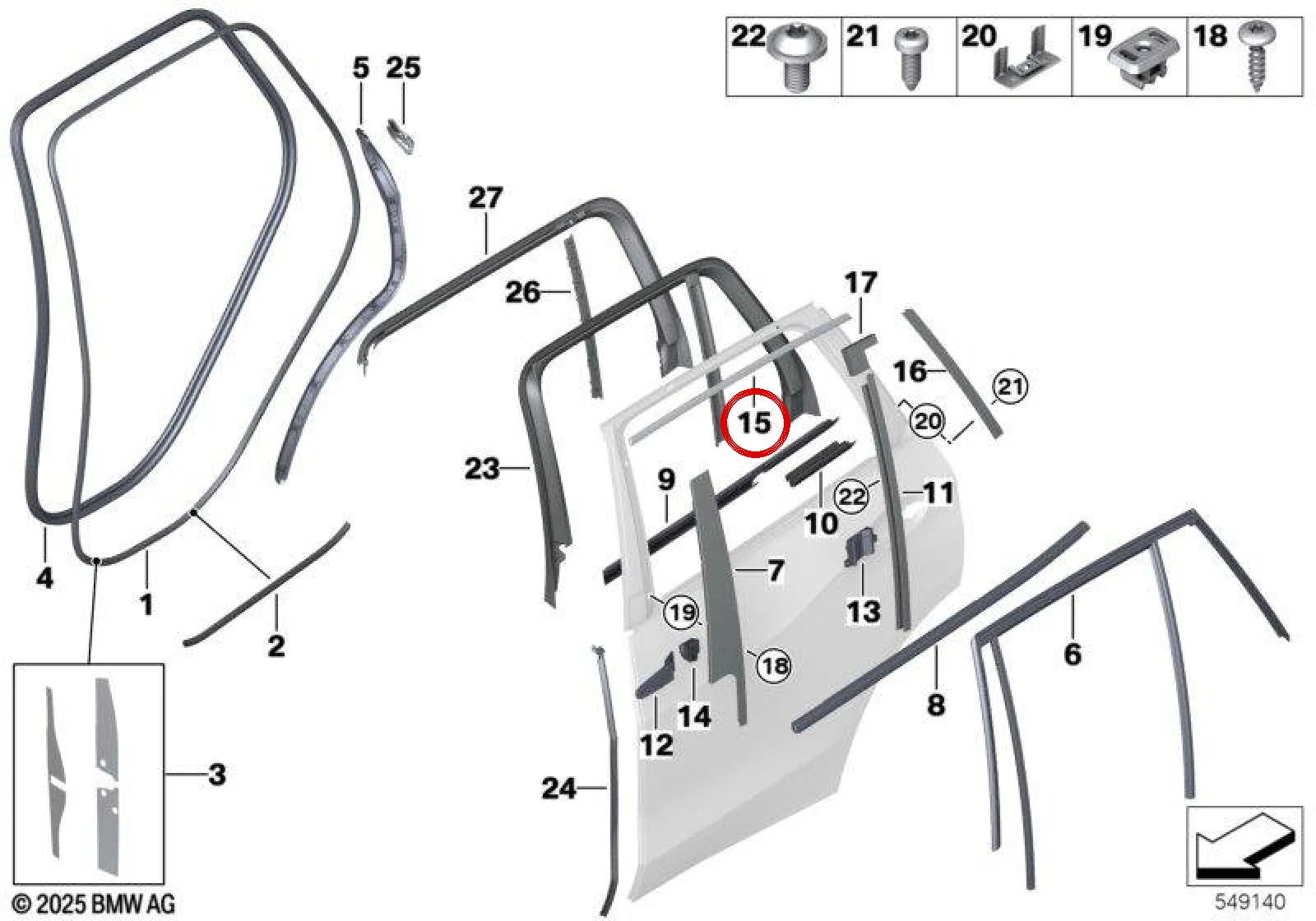 BMW X7 G07 Mat Arka Sağ Cam Üst Çıtası 51357444110