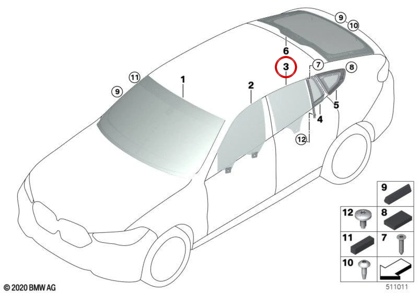 BMW X6 G06 Arka Sağ Kapı Camı 51357474644