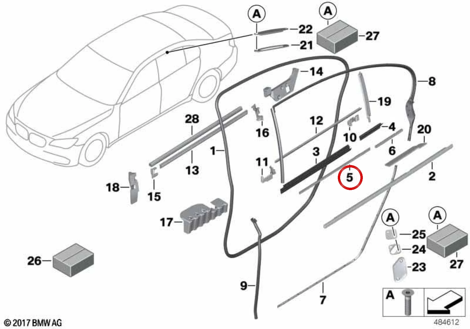 BMW 7 Serisi F02 F04 Ön Sol Uzun İç Kaplama Çıtası 51359141413